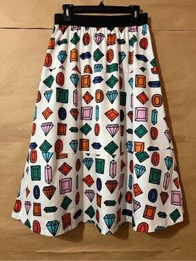 Anthropologie Maeve Ann Howell Bullard Gemstone Midi Skirt Novelty Print Size S